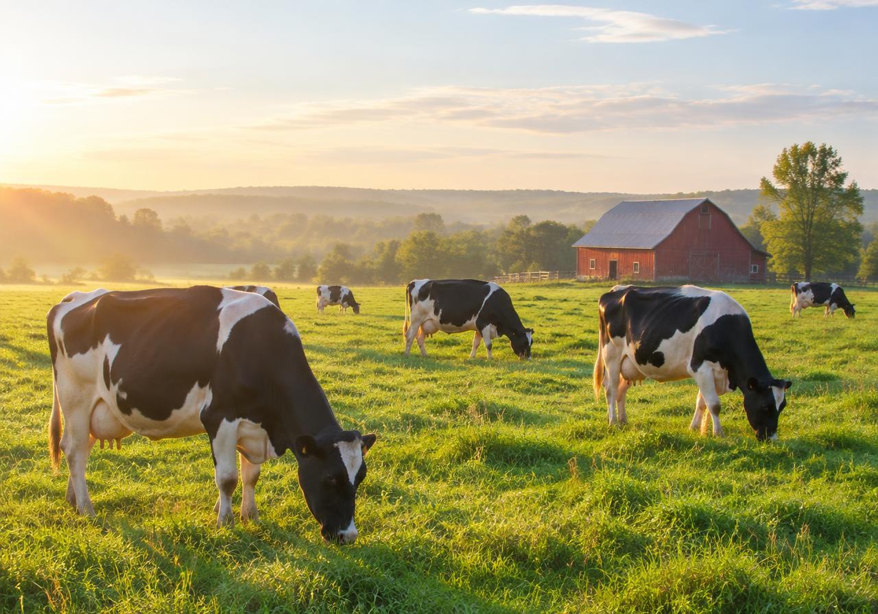 Cows grazing on the MILKY MILKIE farm